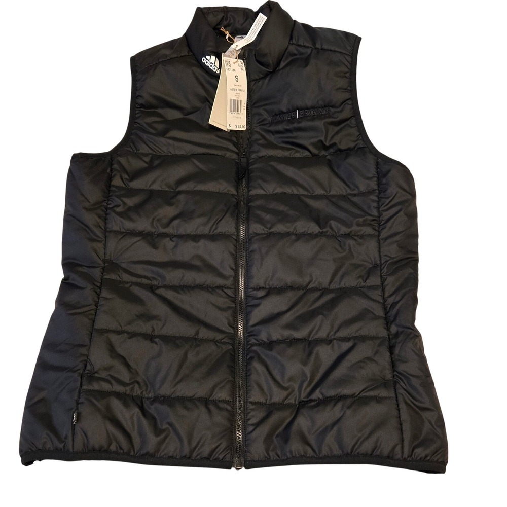 Adidas Women's Puffer Vest Black Mayer Brown‎ Logo Sleeveless Jacket